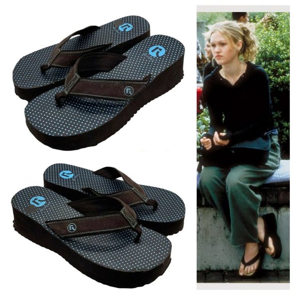 Y2K REPORT Sz 9.5 / 10 Platform Flip Flops Sandals Thongs Brown Suede - Picture 1 of 5